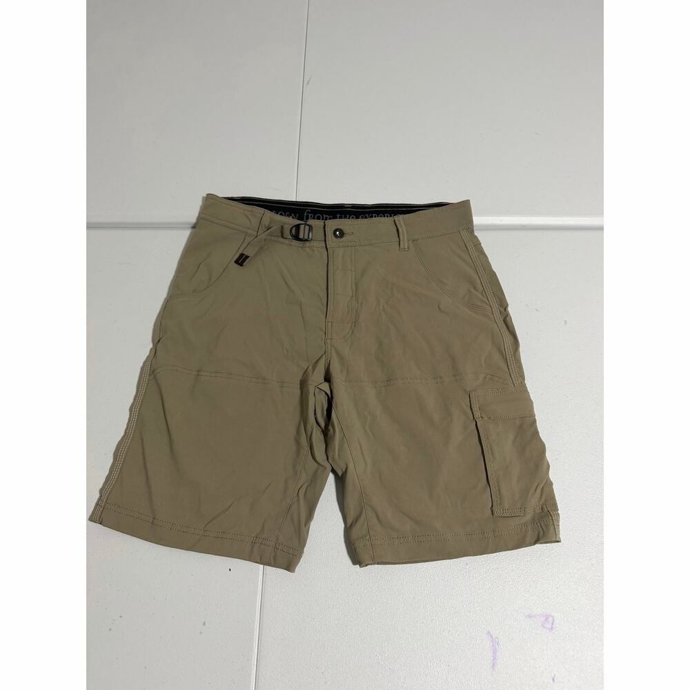 prAna Cargo Hiking Shorts Mens 32 Khaki Tan Stretch Outdoor Snap Button Zip
